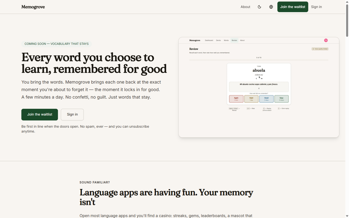 Memogrove | Vocabulary learning app with AI cover image